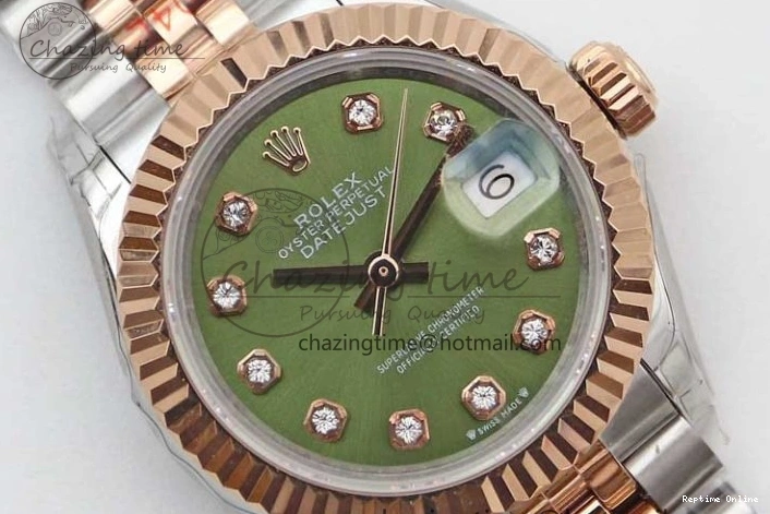 0511 Lady DateJust 28 SS RG TWF 1:1 Best Edition Green Dial Diamonds Markers on Jubilee Bracelet NH Trendsetting 2130